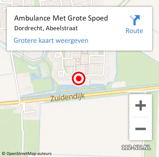 Locatie op kaart van de 112 melding: Ambulance Met Grote Spoed Naar Dordrecht, Abeelstraat op 10 februari 2024 22:52
