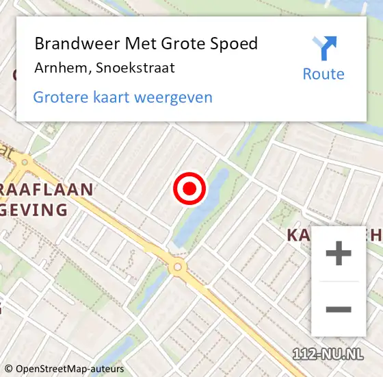 Locatie op kaart van de 112 melding: Brandweer Met Grote Spoed Naar Arnhem, Snoekstraat op 10 februari 2024 22:55