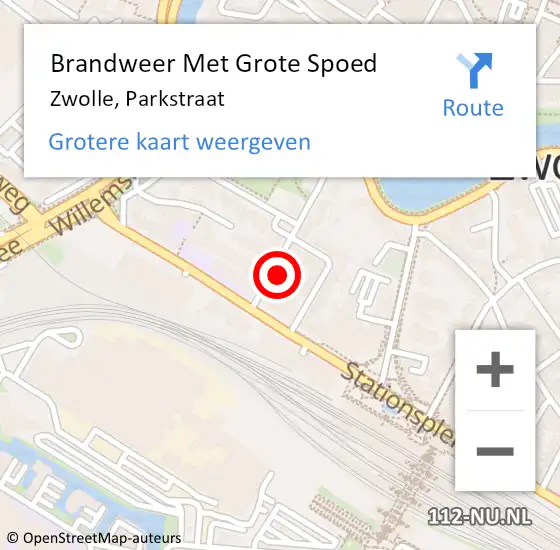 Locatie op kaart van de 112 melding: Brandweer Met Grote Spoed Naar Zwolle, Parkstraat op 10 februari 2024 23:30