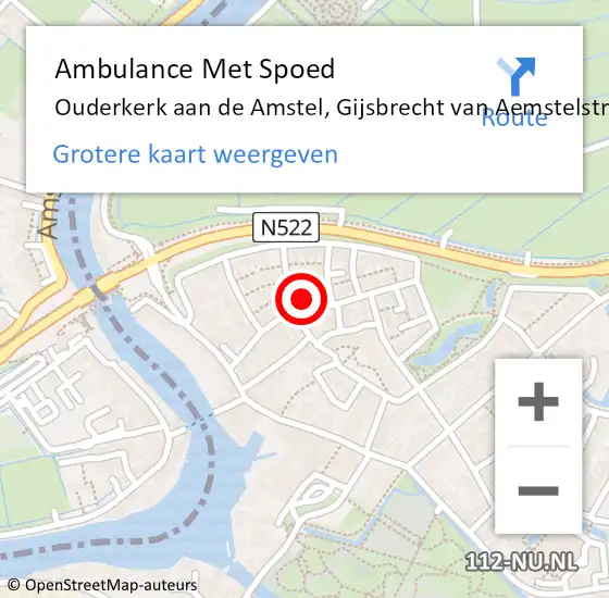 Locatie op kaart van de 112 melding: Ambulance Met Spoed Naar Ouderkerk aan de Amstel, Gijsbrecht van Aemstelstraat op 10 februari 2024 23:35