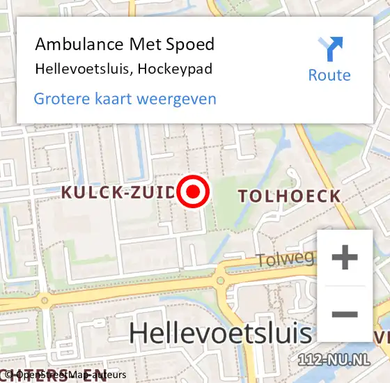 Locatie op kaart van de 112 melding: Ambulance Met Spoed Naar Hellevoetsluis, Hockeypad op 10 februari 2024 23:48