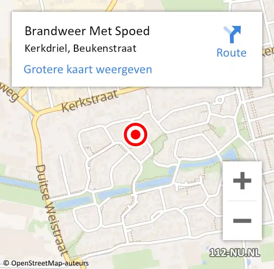 Locatie op kaart van de 112 melding: Brandweer Met Spoed Naar Kerkdriel, Beukenstraat op 10 februari 2024 23:53