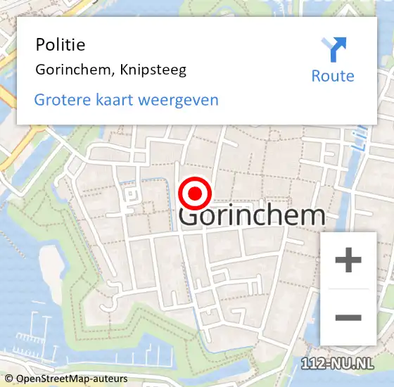 Locatie op kaart van de 112 melding: Politie Gorinchem, Knipsteeg op 11 februari 2024 00:20