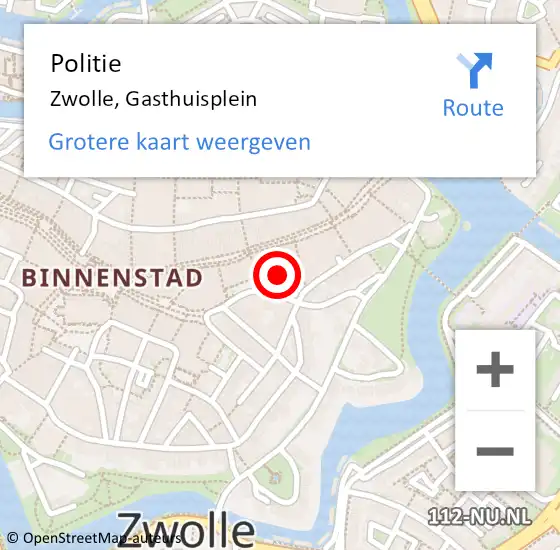 Locatie op kaart van de 112 melding: Politie Zwolle, Gasthuisplein op 11 februari 2024 00:47