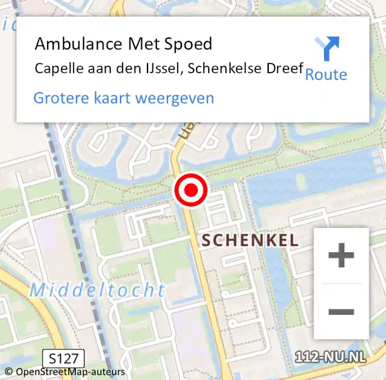 Locatie op kaart van de 112 melding: Ambulance Met Spoed Naar Capelle aan den IJssel, Schenkelse Dreef op 11 februari 2024 01:01