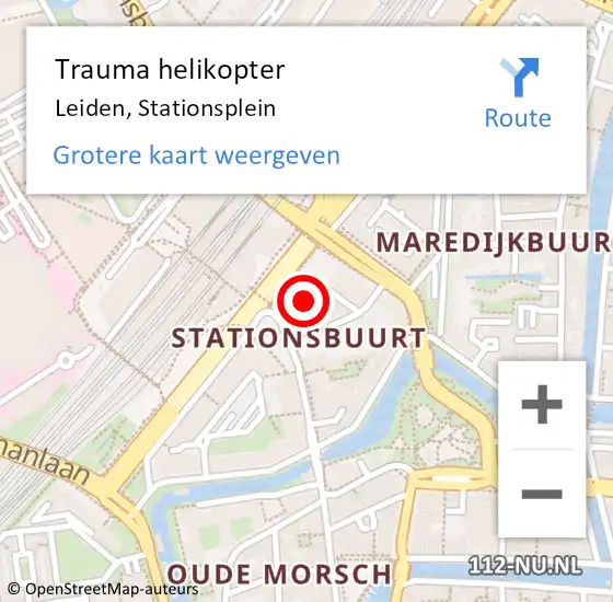 Locatie op kaart van de 112 melding: Trauma helikopter Leiden, Stationsplein op 11 februari 2024 01:03