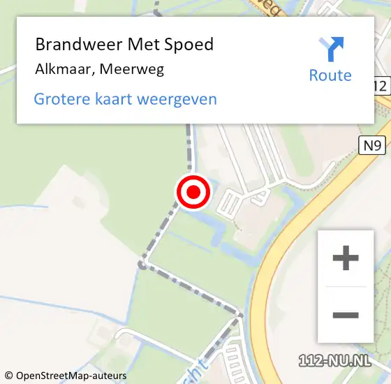 Locatie op kaart van de 112 melding: Brandweer Met Spoed Naar Alkmaar, Meerweg op 11 februari 2024 01:05