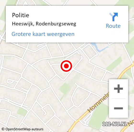 Locatie op kaart van de 112 melding: Politie Heeswijk, Rodenburgseweg op 11 februari 2024 01:31