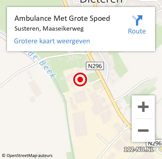 Locatie op kaart van de 112 melding: Ambulance Met Grote Spoed Naar Susteren, Maaseikerweg op 11 februari 2024 01:43