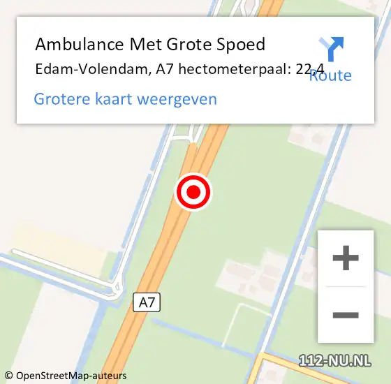 Locatie op kaart van de 112 melding: Ambulance Met Grote Spoed Naar Edam-Volendam, A7 hectometerpaal: 22,4 op 11 februari 2024 01:56