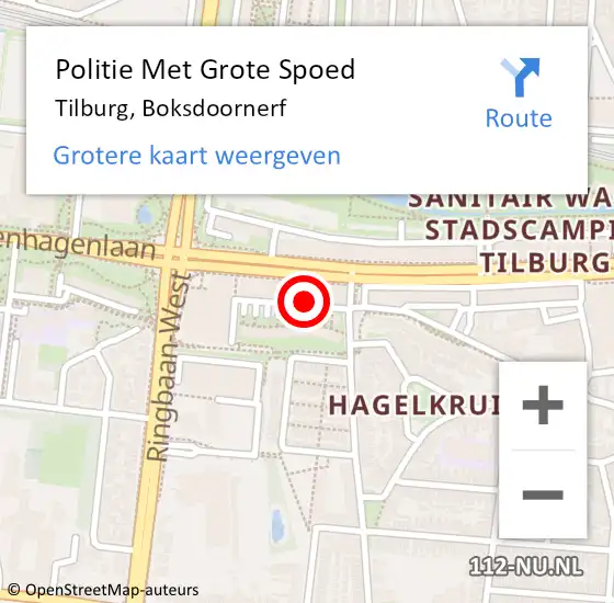 Locatie op kaart van de 112 melding: Politie Met Grote Spoed Naar Tilburg, Boksdoornerf op 11 februari 2024 03:10