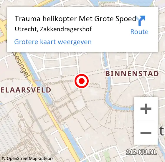 Locatie op kaart van de 112 melding: Trauma helikopter Met Grote Spoed Naar Utrecht, Zakkendragershof op 11 februari 2024 03:32