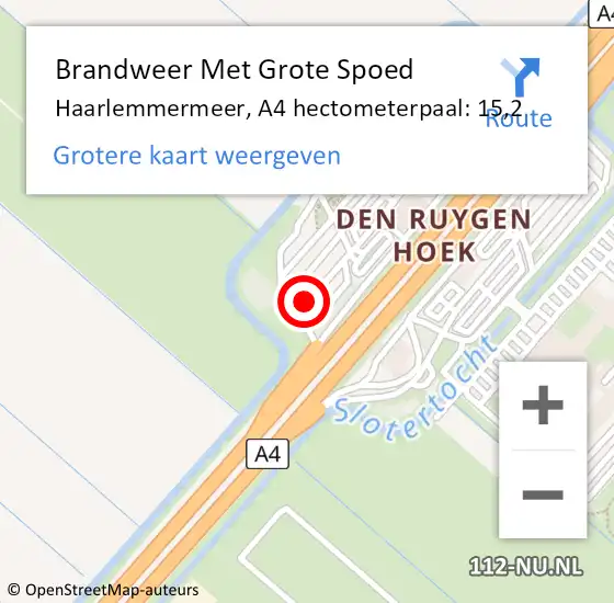 Locatie op kaart van de 112 melding: Brandweer Met Grote Spoed Naar Haarlemmermeer, A4 hectometerpaal: 15,2 op 11 februari 2024 03:38