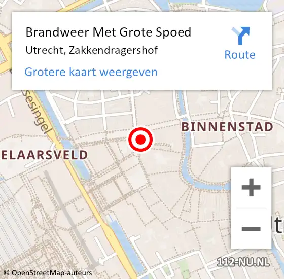 Locatie op kaart van de 112 melding: Brandweer Met Grote Spoed Naar Utrecht, Zakkendragershof op 11 februari 2024 03:43