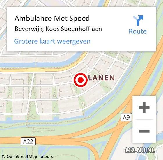 Locatie op kaart van de 112 melding: Ambulance Met Spoed Naar Beverwijk, Koos Speenhofflaan op 11 februari 2024 03:47