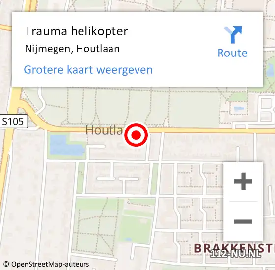 Locatie op kaart van de 112 melding: Trauma helikopter Nijmegen, Houtlaan op 11 februari 2024 03:49