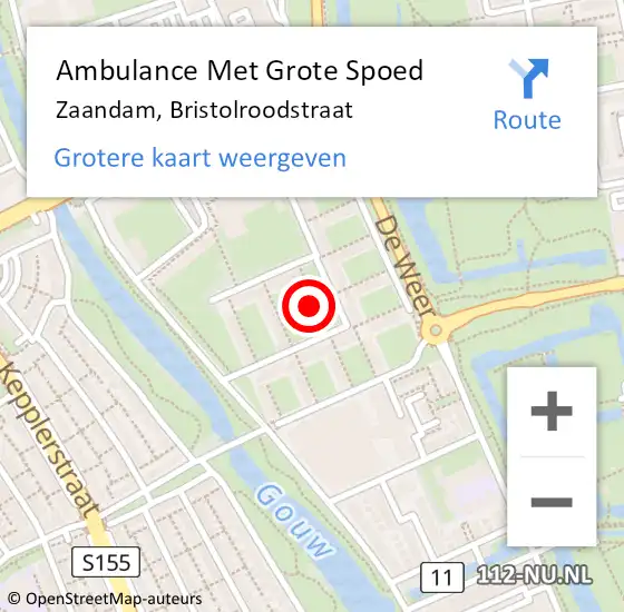 Locatie op kaart van de 112 melding: Ambulance Met Grote Spoed Naar Zaandam, Bristolroodstraat op 11 februari 2024 04:39