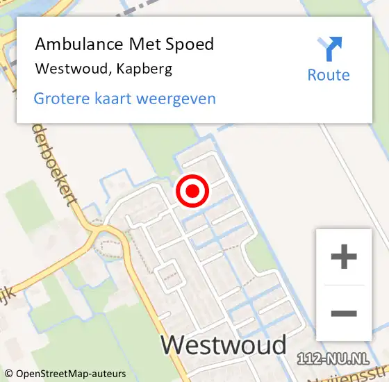 Locatie op kaart van de 112 melding: Ambulance Met Spoed Naar Westwoud, Kapberg op 11 februari 2024 04:52