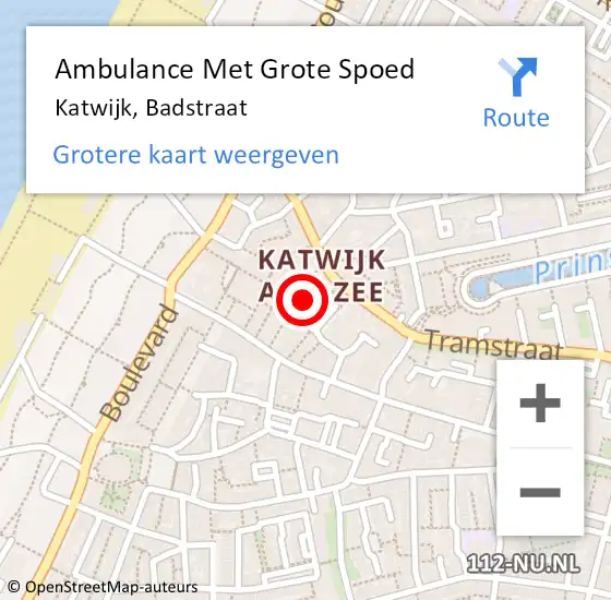 Locatie op kaart van de 112 melding: Ambulance Met Grote Spoed Naar Katwijk, Badstraat op 11 februari 2024 05:15