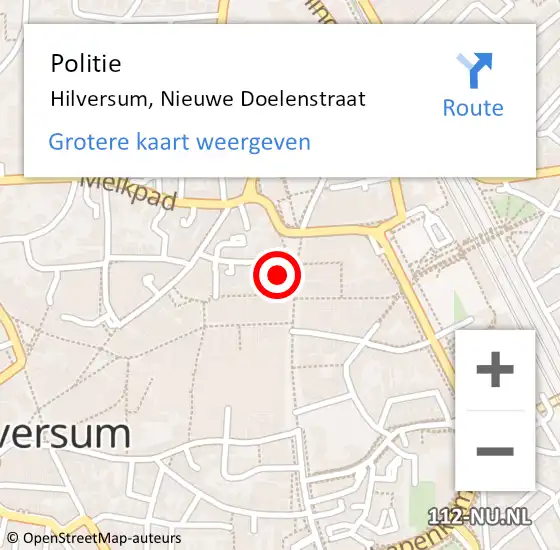 Locatie op kaart van de 112 melding: Politie Hilversum, Nieuwe Doelenstraat op 11 februari 2024 05:46