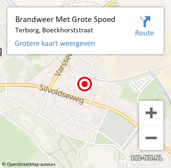 Locatie op kaart van de 112 melding: Brandweer Met Grote Spoed Naar Terborg, Boeckhorststraat op 11 februari 2024 06:06