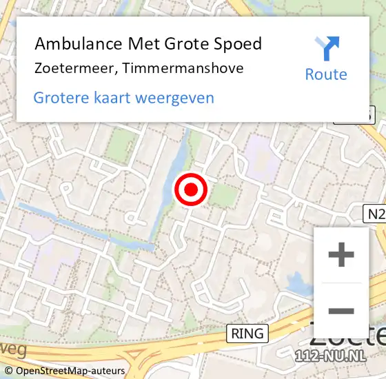 Locatie op kaart van de 112 melding: Ambulance Met Grote Spoed Naar Zoetermeer, Timmermanshove op 11 februari 2024 08:32