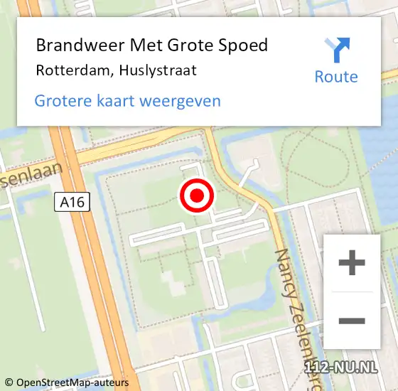 Locatie op kaart van de 112 melding: Brandweer Met Grote Spoed Naar Rotterdam, Huslystraat op 11 februari 2024 08:48