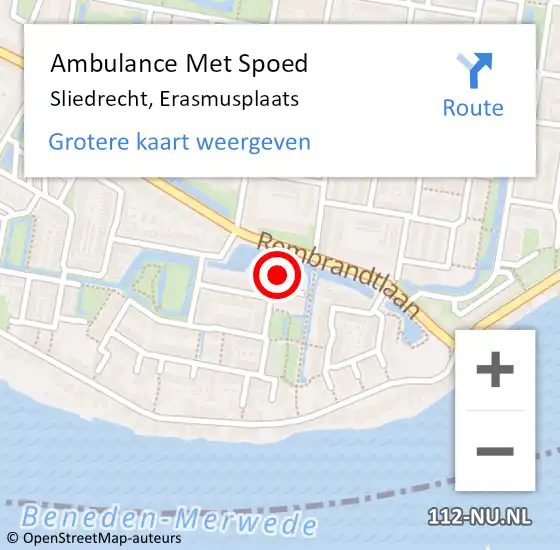 Locatie op kaart van de 112 melding: Ambulance Met Spoed Naar Sliedrecht, Erasmusplaats op 11 februari 2024 09:37