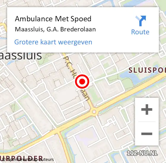 Locatie op kaart van de 112 melding: Ambulance Met Spoed Naar Maassluis, G.A. Brederolaan op 11 februari 2024 10:06