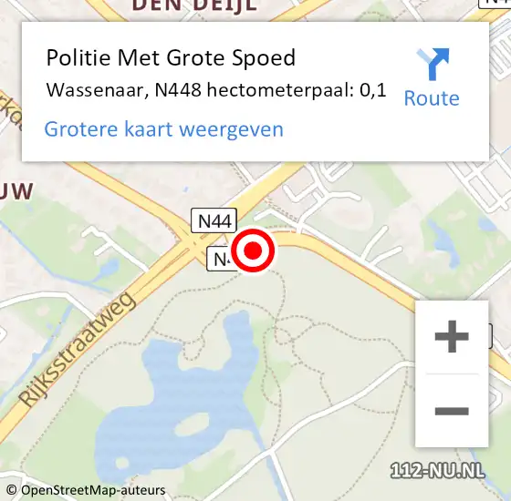 Locatie op kaart van de 112 melding: Politie Met Grote Spoed Naar Wassenaar, N448 hectometerpaal: 0,1 op 11 februari 2024 10:15