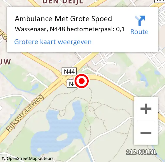 Locatie op kaart van de 112 melding: Ambulance Met Grote Spoed Naar Wassenaar, N448 hectometerpaal: 0,1 op 11 februari 2024 10:17