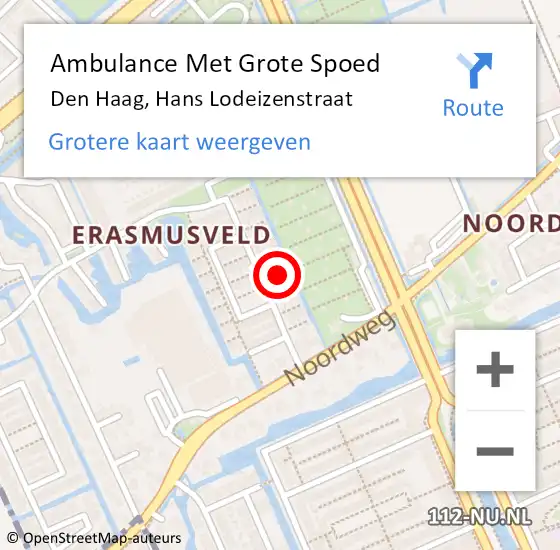 Locatie op kaart van de 112 melding: Ambulance Met Grote Spoed Naar Den Haag, Hans Lodeizenstraat op 11 februari 2024 10:17