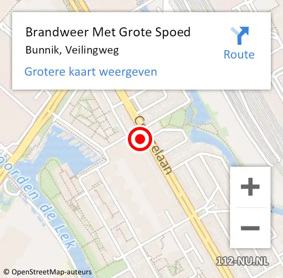 Locatie op kaart van de 112 melding: Brandweer Met Grote Spoed Naar Bunnik, Veilingweg op 25 september 2014 13:35