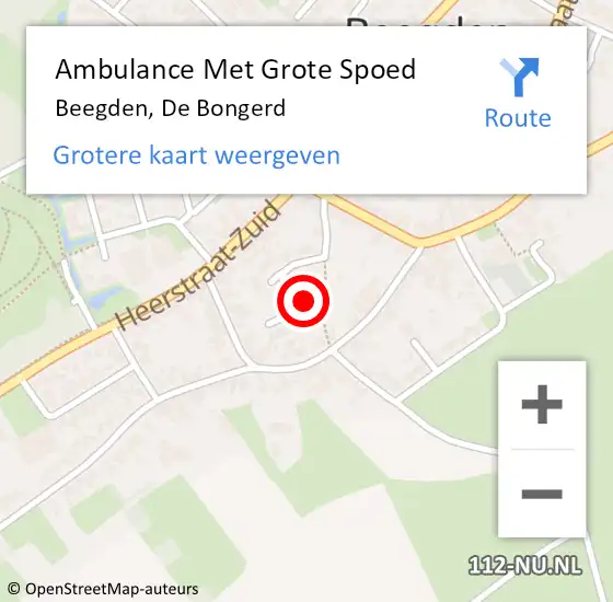 Locatie op kaart van de 112 melding: Ambulance Met Grote Spoed Naar Beegden, De Bongerd op 11 februari 2024 10:37