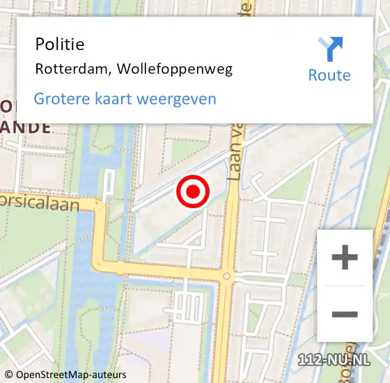 Locatie op kaart van de 112 melding: Politie Rotterdam, Wollefoppenweg op 11 februari 2024 10:53