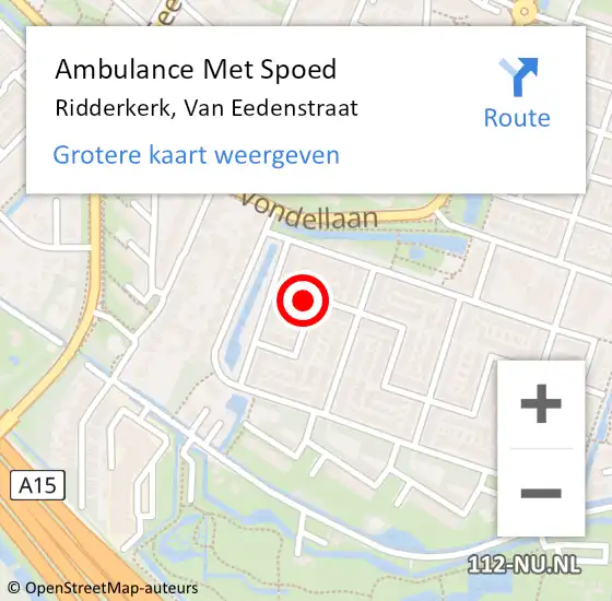 Locatie op kaart van de 112 melding: Ambulance Met Spoed Naar Ridderkerk, Van Eedenstraat op 11 februari 2024 11:20