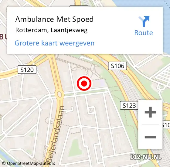 Locatie op kaart van de 112 melding: Ambulance Met Spoed Naar Rotterdam, Laantjesweg op 11 februari 2024 11:23