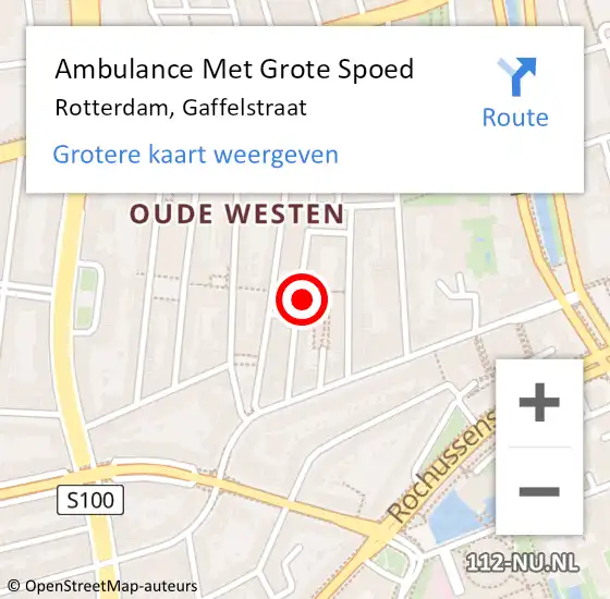 Locatie op kaart van de 112 melding: Ambulance Met Grote Spoed Naar Rotterdam, Gaffelstraat op 11 februari 2024 11:46