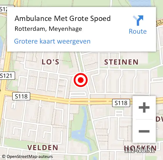 Locatie op kaart van de 112 melding: Ambulance Met Grote Spoed Naar Rotterdam, Meyenhage op 11 februari 2024 11:54