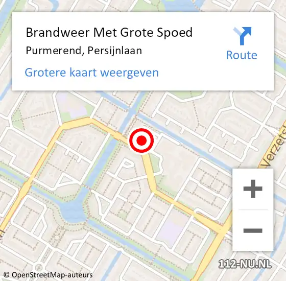 Locatie op kaart van de 112 melding: Brandweer Met Grote Spoed Naar Purmerend, Persijnlaan op 11 februari 2024 12:28