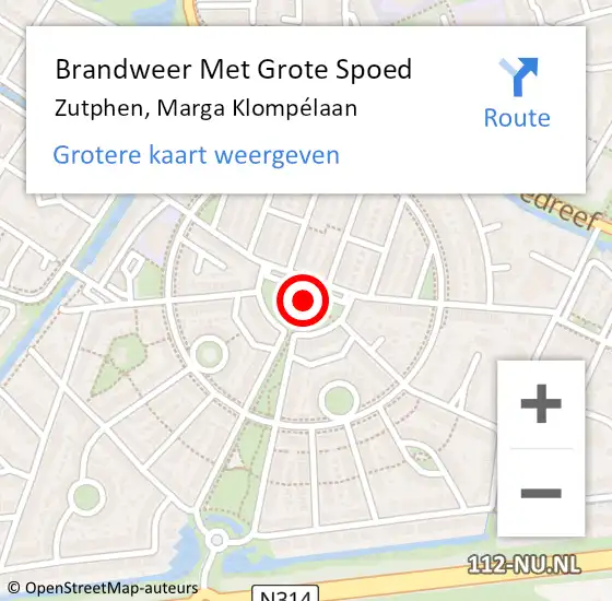 Locatie op kaart van de 112 melding: Brandweer Met Grote Spoed Naar Zutphen, Marga Klompélaan op 11 februari 2024 12:43