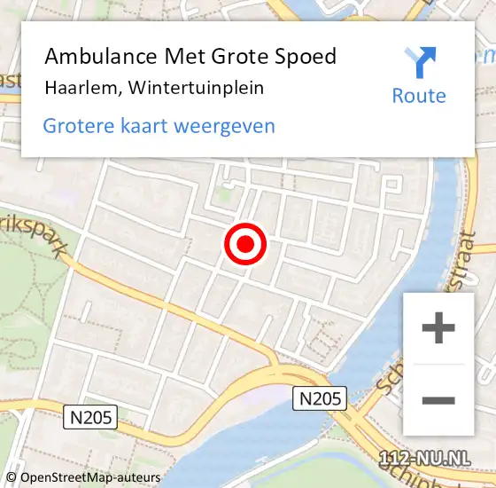 Locatie op kaart van de 112 melding: Ambulance Met Grote Spoed Naar Haarlem, Wintertuinplein op 11 februari 2024 12:43