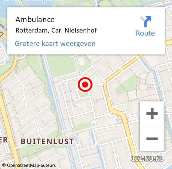 Locatie op kaart van de 112 melding: Ambulance Rotterdam, Carl Nielsenhof op 11 februari 2024 12:46