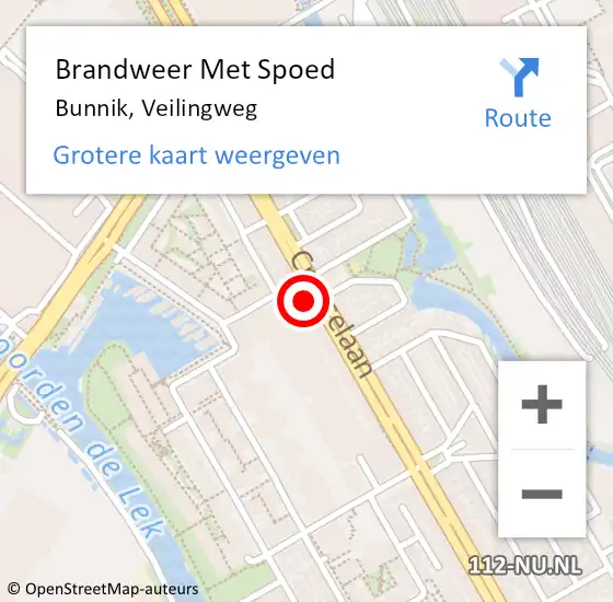 Locatie op kaart van de 112 melding: Brandweer Met Spoed Naar Bunnik, Veilingweg op 25 september 2014 13:47