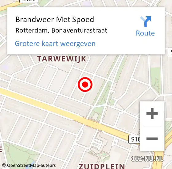 Locatie op kaart van de 112 melding: Brandweer Met Spoed Naar Rotterdam, Bonaventurastraat op 11 februari 2024 13:00