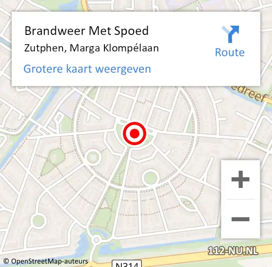 Locatie op kaart van de 112 melding: Brandweer Met Spoed Naar Zutphen, Marga Klompélaan op 11 februari 2024 13:04