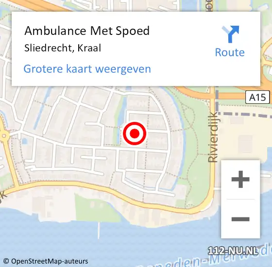 Locatie op kaart van de 112 melding: Ambulance Met Spoed Naar Sliedrecht, Kraal op 11 februari 2024 13:05