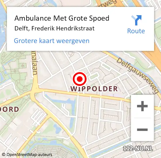 Locatie op kaart van de 112 melding: Ambulance Met Grote Spoed Naar Delft, Frederik Hendrikstraat op 11 februari 2024 13:16