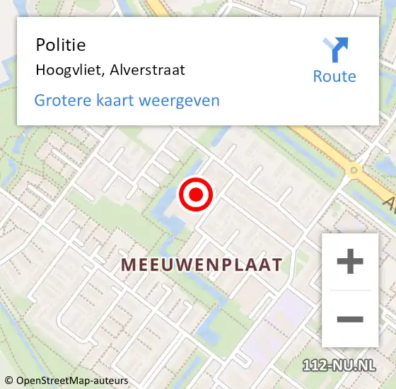 Locatie op kaart van de 112 melding: Politie Hoogvliet, Alverstraat op 11 februari 2024 13:18