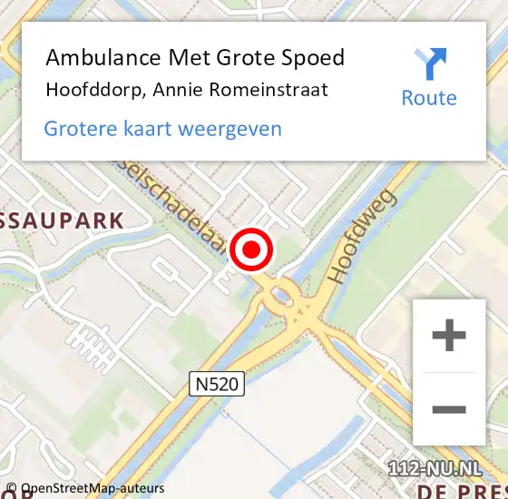 Locatie op kaart van de 112 melding: Ambulance Met Grote Spoed Naar Hoofddorp, Annie Romeinstraat op 11 februari 2024 13:25